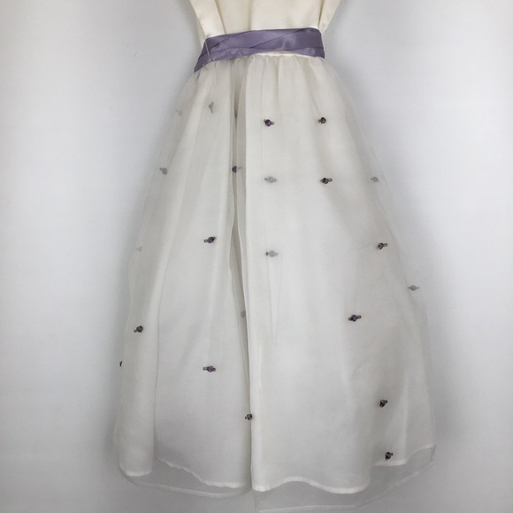 Us Angels The Organza Dress Girls Sz 12 White Purple Satin Floral Wedding Easter - Picture 2 of 15